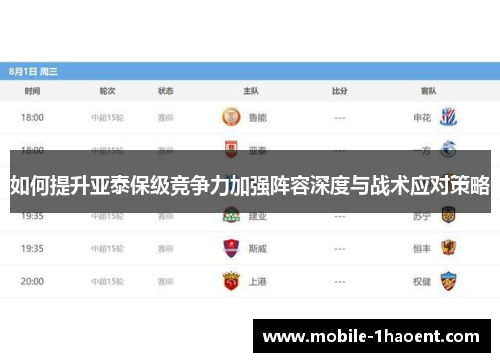 如何提升亚泰保级竞争力加强阵容深度与战术应对策略