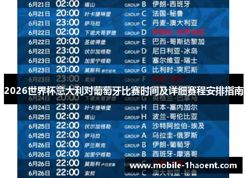 2026世界杯意大利对葡萄牙比赛时间及详细赛程安排指南 2026世界杯意大利对葡萄牙比赛时间及详细赛程安排指南