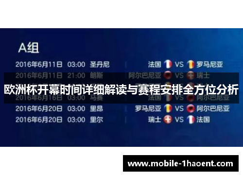 欧洲杯开幕时间详细解读与赛程安排全方位分析 欧洲杯开幕时间详细解读与赛程安排全方位分析